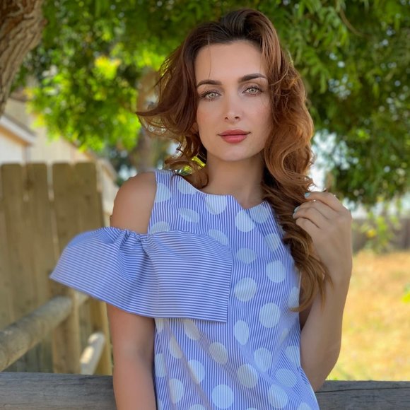 Eva Franco Anthropologie Polka Dot Top Ruffle Detail One Shoulder Striped - Picture 5 of 10